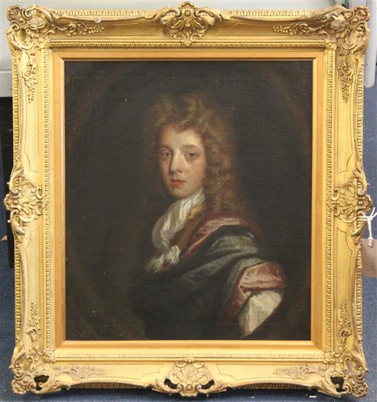 17th century English School Half-length portrait of a gentleman, 16 x 14in.